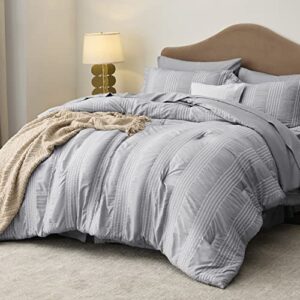 bedsure full/queen comforter sets, 7 pieces bed in a bag - stripes seersucker bedding set with comforter, flat sheet, fitted sheet, pillow shams, pillowcases