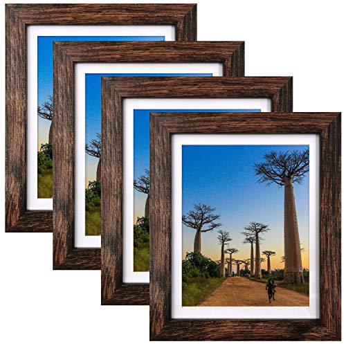 SESEAT 8x10 Picture Frames Rustic Brown with Mat Photo Frames 4 Packs for Tabletop or Wall