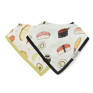 loulou lollipop soft breathable and absorbent muslin bandana bib drool bib set for baby girl and boy, adjustable 3 to 36 months, 2 pack - taco/sushi