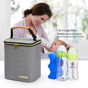 Momojing Insulated Breastmilk Cooler Bag and Baby Bottle Bag with Ice Pack Include, Fits 4 Large Baby Bottles Up to 9 Ounce for Nursing Mother-Grey