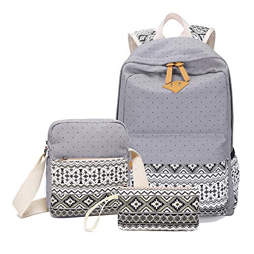 Sugaroom Backpack for Girls, School Backpack Canvas Dot Backpack Bookbags Teen Girls Backpacks Set