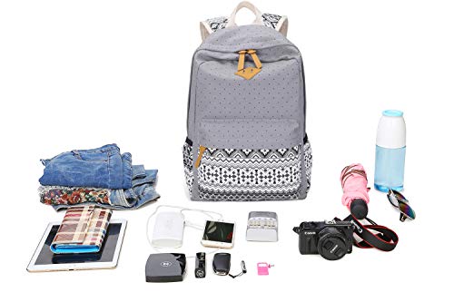 Sugaroom Backpack for Girls, School Backpack Canvas Dot Backpack Bookbags Teen Girls Backpacks Set