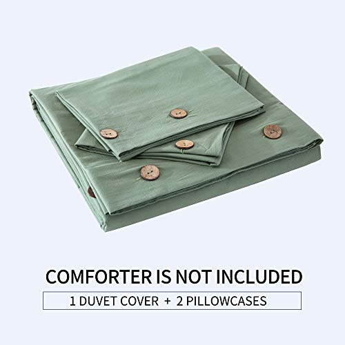 JELLYMONI Green 100% Washed Cotton Duvet Cover Set, 3 Pieces Luxury Soft Bedding Set with Buttons Closure. Solid Color Pattern Duvet Cover Full Size(No Comforter)