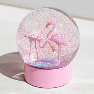 mingfuxin snow globe, pink flamingos snow globe for kids, glitter glass snowglobes for women girls, snow globes home office table decor birthday gift, 100mm pink flamingos valentines snow globe