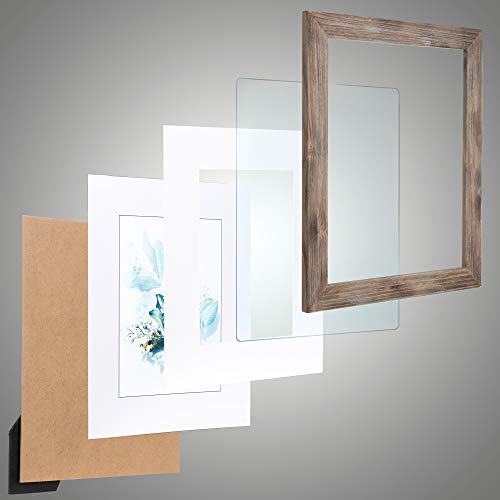 KAIWIN 100% Solid Wood Brown 11x14 Picture Frame 2 Pack Display Picture 8x10 with Mat, HD Glass Inside, Rustic Wooden Photo Frames for Wall Mounting