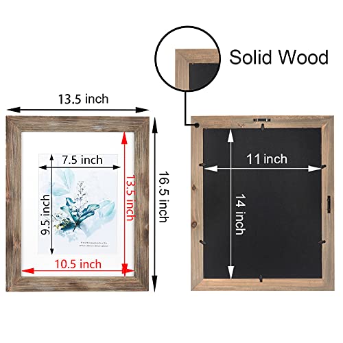 KAIWIN 100% Solid Wood Brown 11x14 Picture Frame 2 Pack Display Picture 8x10 with Mat, HD Glass Inside, Rustic Wooden Photo Frames for Wall Mounting