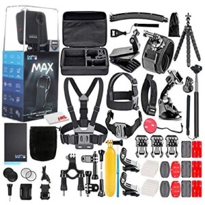 gopro max 360 waterproof action camera -with 50 piece accessory kit ,touch screen - spherical 5.6k30 hd video - 16.6mp 360 photos - 1080p live streaming stabilization - all you need