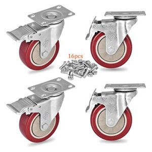 yoogaa 5" heavy duty caster safety dual locking swivel caster wheels with screw total capacity 1500lbs (set of 4 with brake)…