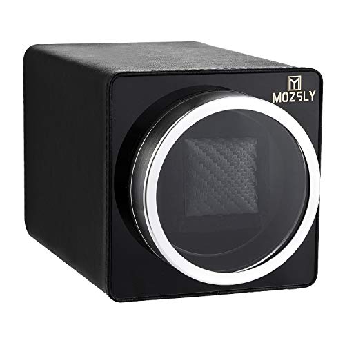 MOZSLY Watch Winder for Automatic Watches with Quiet Motor 12 Rotation Mode Setting Black Leather