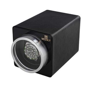 MOZSLY Watch Winder for Automatic Watches with Quiet Motor 12 Rotation Mode Setting Black Leather