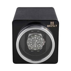 MOZSLY Watch Winder for Automatic Watches with Quiet Motor 12 Rotation Mode Setting Black Leather