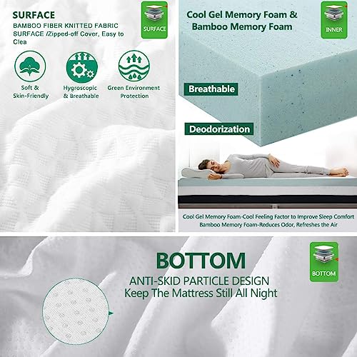 TEKAMON 3 Inch Mattress Topper Queen,Memory Foam Cooling Mattress Pad Cover for Back Pain,Bed Topper with Removable Bamboo Cover,Soft & Breathable,CertiPUR-US Certified