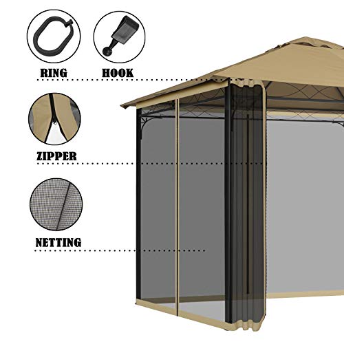 COWVIE Gazebo Netting Screen Replacement Universal 4-Panel Sidewalls 10' x 10' ( Only Netting)