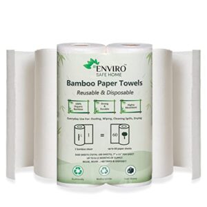 enviro safe home reusable bamboo paper towels washable paper towels 2 rolls 100 sheets - compostable, eco friendly, disposable, tree free kitchen paper towel