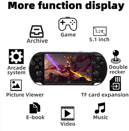 5.1 inch Multi-Function Retro Game Console Handheld Game Console 7700 Games Support Arcade/CPS/fc/SFC/gba/gbc/gb/sega Emulator Games can be archived with Rechargeable Lithium Battery (Black)