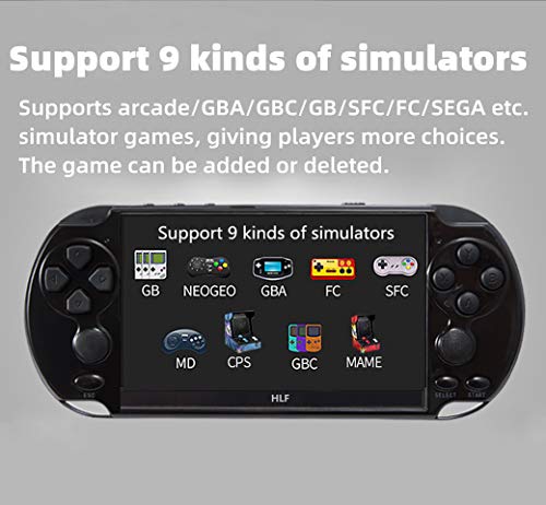 5.1 inch Multi-Function Retro Game Console Handheld Game Console 7700 Games Support Arcade/CPS/fc/SFC/gba/gbc/gb/sega Emulator Games can be archived with Rechargeable Lithium Battery (Black)