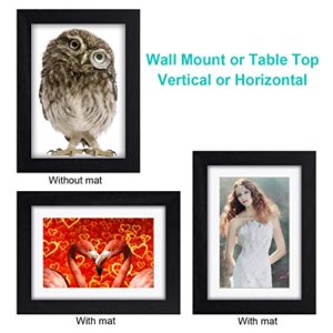 RR ROUND RICH DESIGN 5x7 inch Picture Frames Made of Solid Wood and HD Glass Display Photos 4x6 with Mat or 5x7 Without Mat 4PK Black