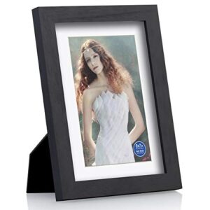 RR ROUND RICH DESIGN 5x7 inch Picture Frames Made of Solid Wood and HD Glass Display Photos 4x6 with Mat or 5x7 Without Mat 4PK Black