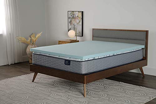 Serta ThermaGel Cooling, Pressure-Relieving Memory Foam Mattress Topper, 2 Inch, Queen,Blue