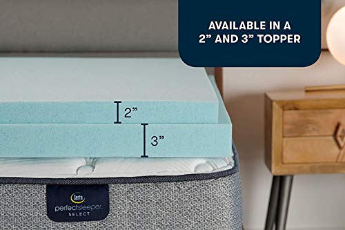 Serta ThermaGel Cooling, Pressure-Relieving Memory Foam Mattress Topper, 2 Inch, Queen,Blue