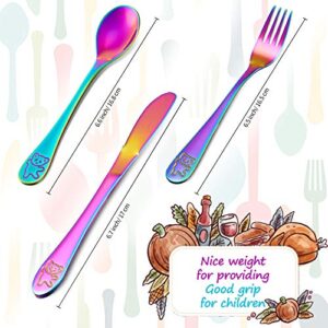 6 Pieces Rainbow Cutlery Kids Stainless Steel Rainbow Utensil Safe Child and Toddler Flatware Set Includes 2 Rainbow Knives 2 Forks 2 Spoons for Home and Preschools