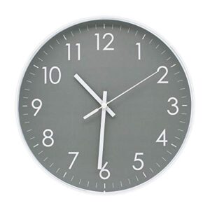 epy huts modern simple wall clock indoor non-ticking sweep decorative wall clocks battery operated with clear numbers easy to read wall clock for office,bathroom,livingroom decorative 10 inch gray