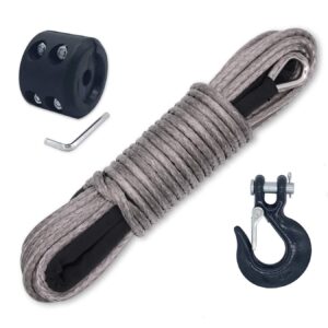 ucreative 3/16 inch x 50 feet synthetic winch rope 8,350lbs line cable with hook and stopper for atv utv (gray)