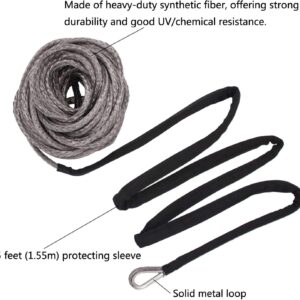 Ucreative 3/16 Inch x 50 Feet Synthetic Winch Rope 8,350LBs Line Cable with Hook and Stopper for ATV UTV (Gray)