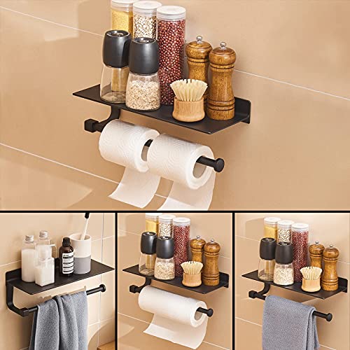 Hand Towel Holder for Bathroom - Paper Towel Holder Wall Mount - for Bathroom Black Paper Towel Holder with Shelf -Kitchen Towel Holder Black