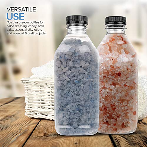 32 oz Juice Bottles with Caps for Juicing (6 pack) - Reusable Clear Empty Plastic Bottles - 32 Oz Drink Containers for Mini Fridge - Water Bottles Bulk - Includes Labels, Brush & Funnel