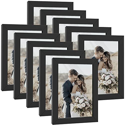 HappyHapi 4x6 Inch Picture Frames,Set of 10 Wooden Picture Frames, Tabletop or Wall Display Decoration for Photos, Paintings, Landscapes, Posters, Artwork (Black)