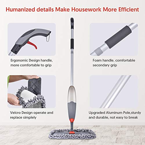 Spray Mop for Floor Cleaning, Domi-patrol Microfiber Floor Mop Dry Wet Mop Spray with 3 Washable Mop Pads & 635ML Refillable Bottle, Dust Cleaning Mop for Hardwood Laminate Tile Floors, Gray