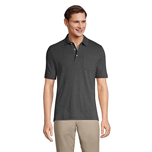 Lands' End Mens Short Sleeve Pocket Supima Polo Dark Charcoal Heather Tall X-Large