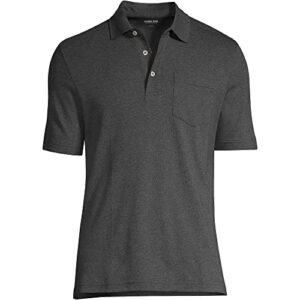 Lands' End Mens Short Sleeve Pocket Supima Polo Dark Charcoal Heather Tall X-Large