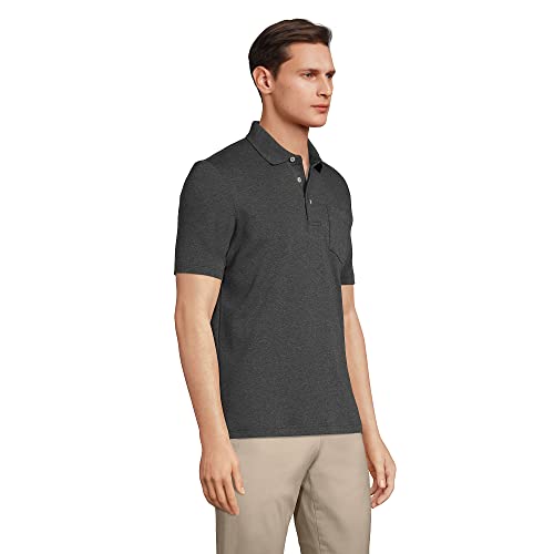 Lands' End Mens Short Sleeve Pocket Supima Polo Dark Charcoal Heather Tall X-Large