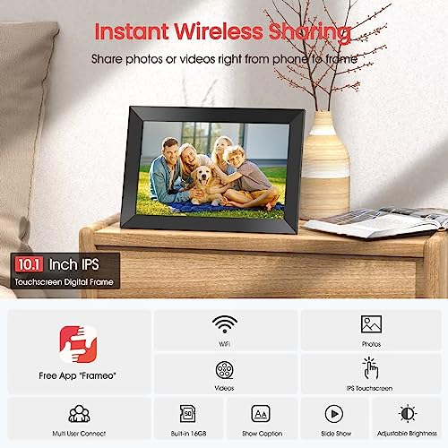 Frameo 10.1 Inch WiFi Digital Picture Frame, 1280x800 HD IPS Touch Screen Photo Frame Electronic, 16GB Memory, Auto-Rotate, Wall Mountable, Share Photos/Videos Instantly via Frameo App from Anywhere