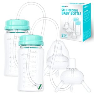 skywin self feeding baby bottle with straw 8oz bottle holder for baby, anti colic, for convenient feeding (green)