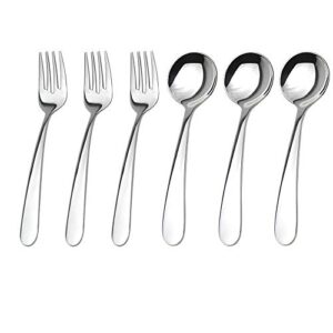 wektunaa stainless steel child toddler flatware set-6 pieces-kids fork and spoon, mirror polished, back to school lunch supplies