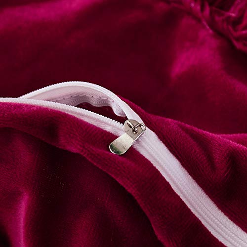 JAUXIO Luxury Long Faux Fur 3 PCS Bedding Set Shaggy Comforter Duvet Cover with Pillow Shams Ultra Soft Crystal Velvet Reverse (Queen, Burgundy)