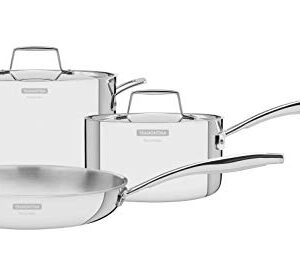 Tramontina 65140/106 Grano Stainless Steel Pot, Frying Pan, 7.9/10.2/6.3 inches (20/26 / 16 cm), 3-Piece Set, Grano Stainless Steel, All 3-Layer, Gas Induction Compatible, Made in Brazil