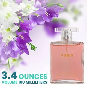 Paris For Her Eau de Parfum Spray Perfume, Fragrance For Women-Daywear, Casual Daily Cologne Set with Deluxe Suede Pouch- 3.4 Oz Bottle- Ideal EDT Beauty Gift for Birthday, Anniversary (3.4) (C)