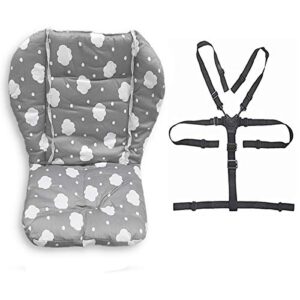 twoworld baby high chair seat cushion liner mat pad cover resistant and high chair straps (5 point harness) 1 suit (gray clouds)