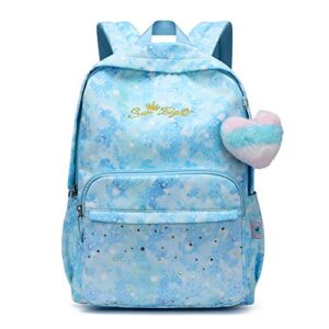 caran·y waterproof girls backpack for kids in elementary school bag large space love decoration starry pattern fit over 6 years old backpack for toddler girls book bag（aqua blue）