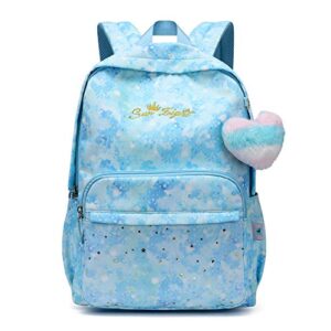 Caran·Y Waterproof Girls Backpack for Kids in Elementary School bag Large space Love decoration Starry pattern Fit Over 6 years old Backpack for Toddler Girls Book Bag（Aqua Blue）