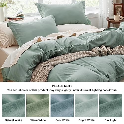 Bedsure Sage Green Duvet Cover King Size - Soft Prewashed Set, 3 Pieces, 1 Duvet Cover 104x90 Inches with Zipper Closure and 2 Pillow Shams, Comforter Not Included