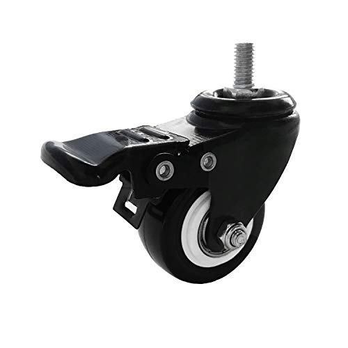 VWINDESK 2 inch M8(0.315'' Φ) 15mm Threaded Locking Caster Wheels, Set of 4, Swivel, Polyurethane PU Swivel Ball Casters with 360 Degree Top Plate 220lb Total Capacity, Brake, Used for Standing Desk