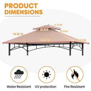 Warmally Grill Gazebo Replacement Canopy Roof, 5'x8' Outdoor BBQ Gazebo Top, Double Tiered Shelter Cover Roof Fit for Gazebo Model L-GG001PST, L-GZ238PST (Khaki)