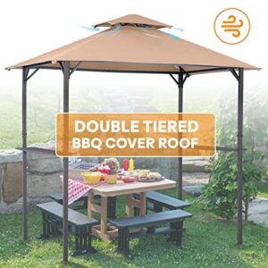Warmally Grill Gazebo Replacement Canopy Roof, 5'x8' Outdoor BBQ Gazebo Top, Double Tiered Shelter Cover Roof Fit for Gazebo Model L-GG001PST, L-GZ238PST (Khaki)