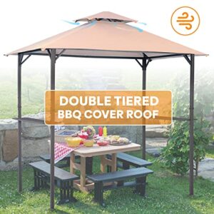 Warmally Grill Gazebo Replacement Canopy Roof, 5'x8' Outdoor BBQ Gazebo Top, Double Tiered Shelter Cover Roof Fit for Gazebo Model L-GG001PST, L-GZ238PST (Beige)