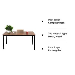 BIBOC 24X55 inches Computer Desk/Dining Table, Office Desk, Composite Wood Board Sturdy Writing Workstation for Home Office Walnut and Black Legs